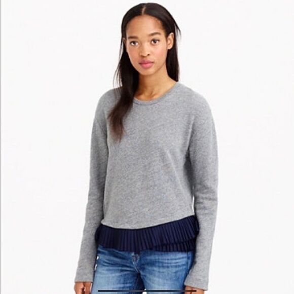 Jcrew Grey Sweatshirt w/ Navy Satin Peplum Ruffle size XS - Picture 2 of 10